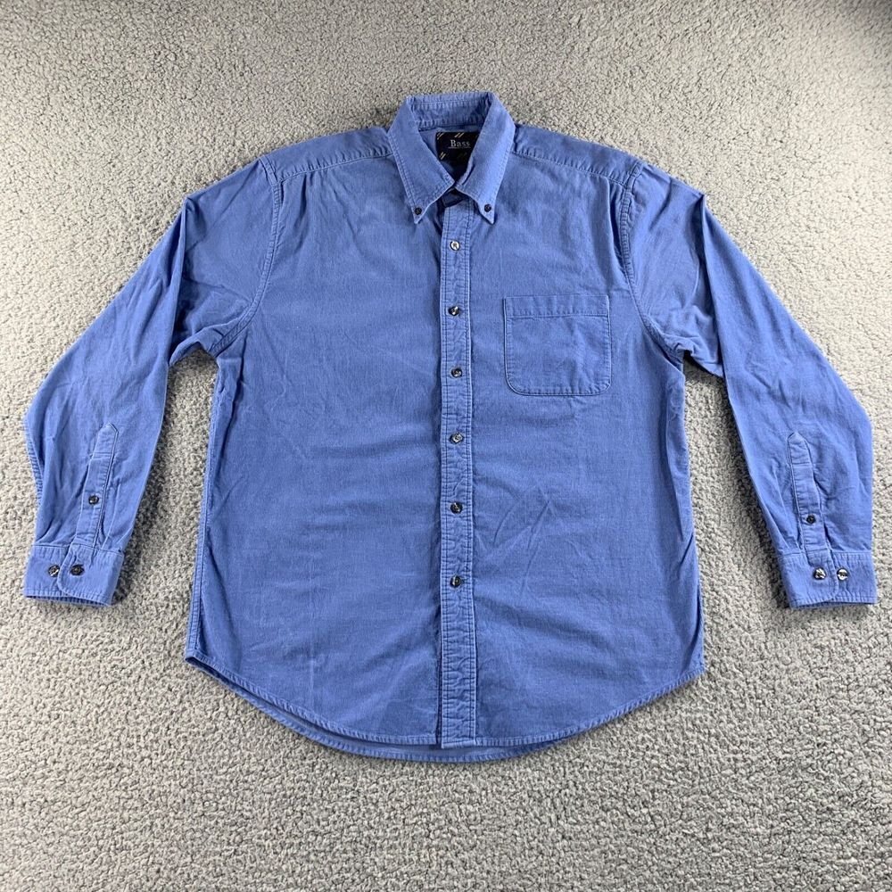 NEW GH Bass &‎ Co Shirt Mens Medium Blue Corduroy Button Up Casual Outdoors Fish